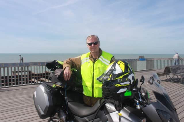 Adrian Caddy with his son Simon's Triumph Tiger SUS-180615-122826001