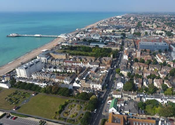 An aerial view of Worthing town centre. Picture by Eddie Mitchell SUS-160818-140517001