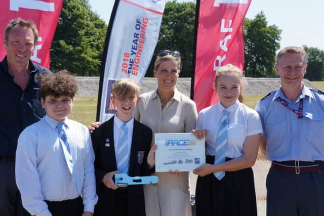 The winning students from The Littlehampton Academy receive their prize from the Countess of Wessex