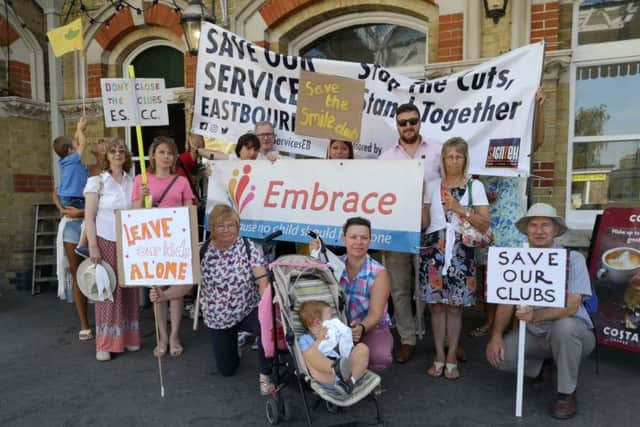 Parents and children protested the cuts yesterday (Monday)