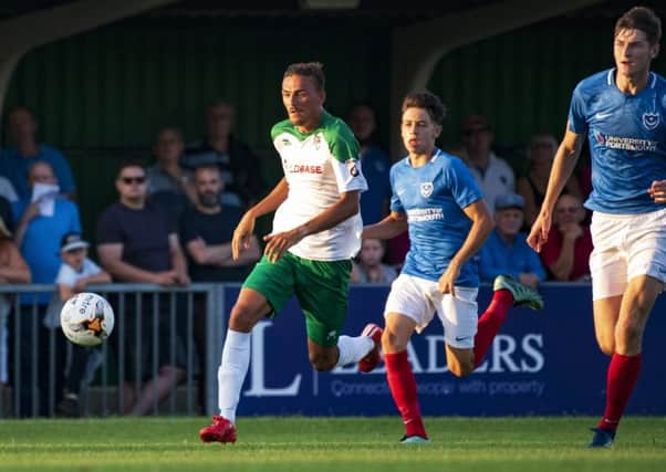 Jimmy Muitt races on to a pass before levelling the score against Pompey / Picture by Tommy McMillan