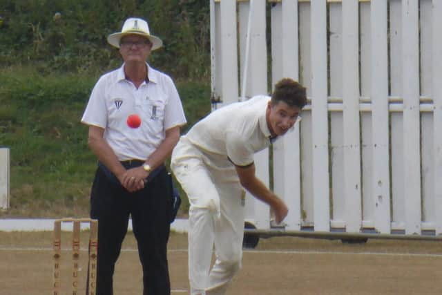 Adam Pye steams in against Roffey on Sunday.