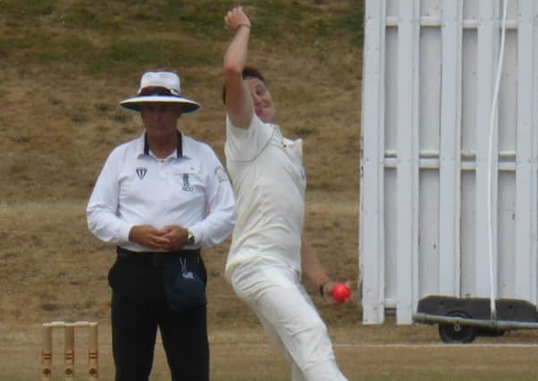 Elliot Hooper bowling for Hastings Priory during their Gray-Nicolls Sussex T20 Cup semi-final defeat at home to Roffey on Sunday. Pictures by Simon Newstead