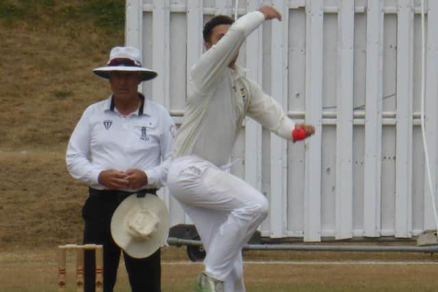 Jed O'Brien turns his arm over at Horntye Park on Sunday.