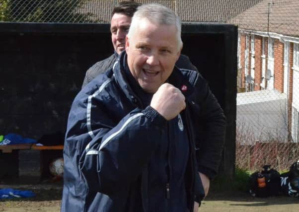 Haywards Heath Town boss Shaun Saunders celebrates. Picture by Grahame Lehkyj SUS-180205-070810001