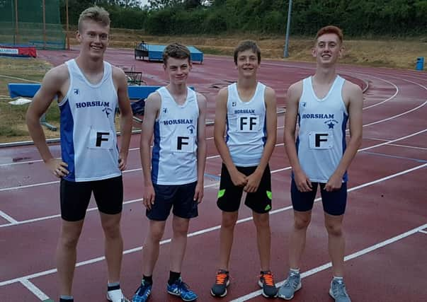 Horsham Blue Star U15 boys winning 4x100m team