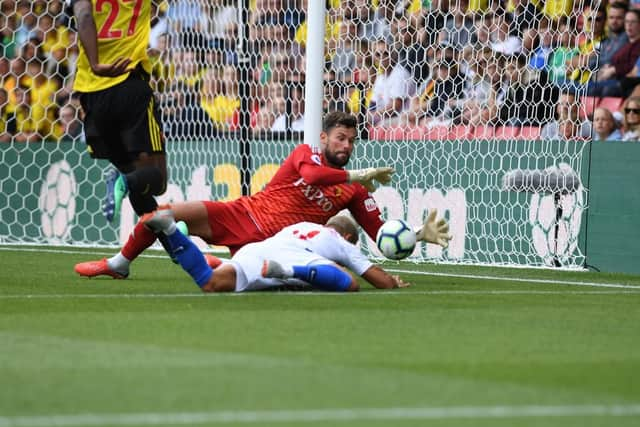 Anthony Knockaert goes down with muted appeals for a Brighton & Hove Albion penalty. Picture by PW Sporting Photography