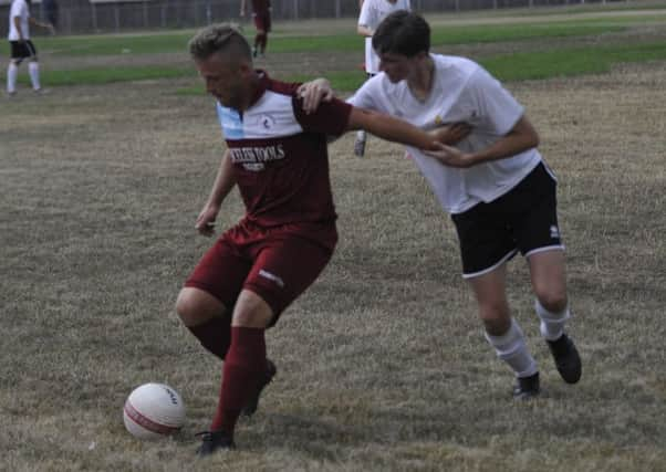 Jamie Crone on the ball during Little Common's 4-0 league win over Eastbourne United AFC on Tuesday night.