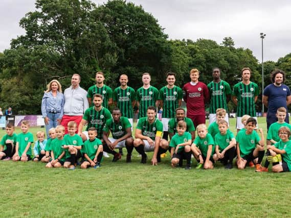 The Burgess Hill Town squad line up before the game. Picture by Chris Neal