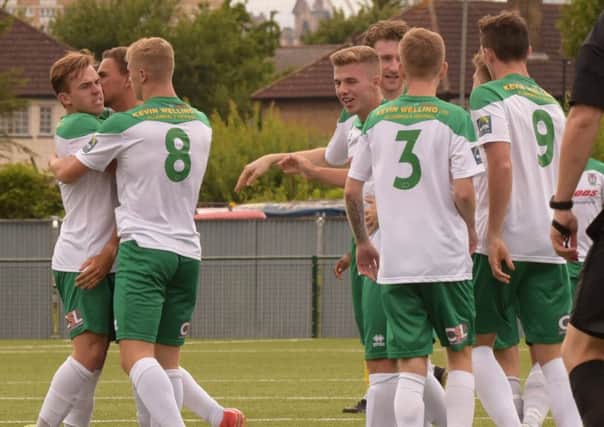 The Rocks celebrate a goal at Haringey / Picture by Tommy McMillan