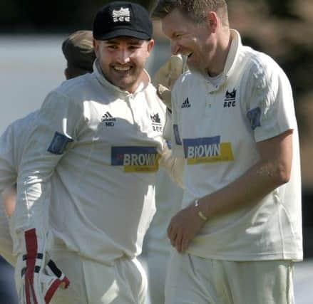 Eastbourne CC V Roffey CC at The Saffrons - Roffey's Lee Harrison celebrates a wicket (Photo by Jon Rigby) SUS-180826-132458008