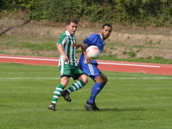 Devon Fender in action for Broadbridge Heath during their Peter Bentley Cup exit to Chichester City on Saturday. Picture by Clive Turner