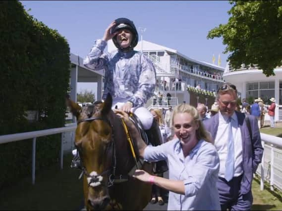 Shae Edwards leads in Harry Hurricane with jockey Katie Forrest and trainer George Baker