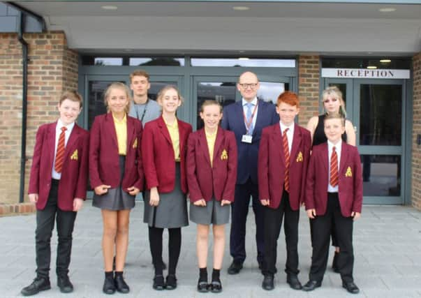 Bishop Luffa headteacher Austen Hindman with students. September 2018.