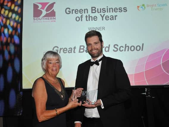 Great Ballard School managing director Sue Jay being presented the award by James Harrington. (Photo by Mark Dimmock)