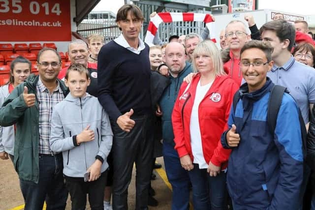 Cioffi with Reds fans at Lincoln City last week