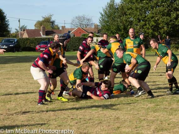 Action from Barns Green away at Newick. Picture by Ian McBean Photography