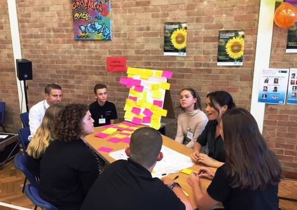 Hastings Youth Council representatives meeting the Duchess of Sussex SUS-180410-133223001