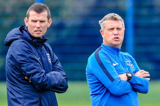 Pompey Academy boss Mark Kelly, right, and head of academy recruitment Dave Wright. Picture: Colin Farmery