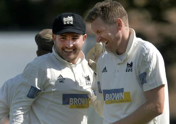 Eastbourne CC V Roffey CC at The Saffrons - Roffey's Lee Harrison celebrates a wicket (Photo by Jon Rigby) SUS-180826-132458008