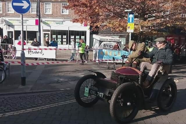 London to Brighton Veteran Car Run in Crawley High Street