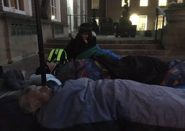 Campaigners slept rough outside County Hall on Thursday night to protest against proposed cuts to housing support funding