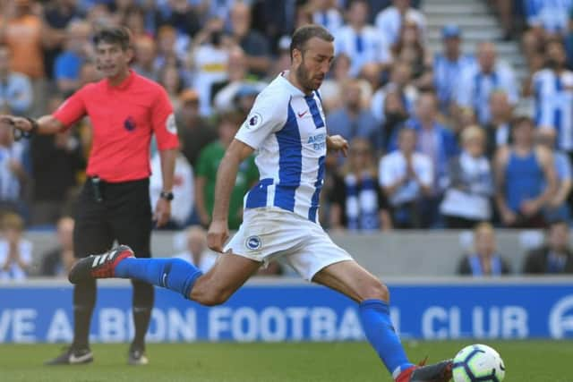 Glenn Murray scores from the penalty spot against Fulham. Picture by PW Sporting Photography