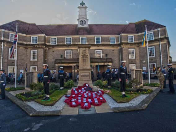 Remembrance Sunday outside the town hall last year. From file