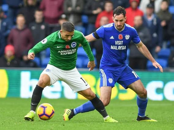 Anthony Knockaert is closed down by Greg Cunningham. Picture by PW Sporting Photography