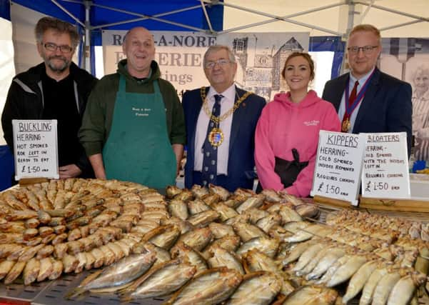 Hastings Herring Fair 2018

L-R Peter Chowney (leader of the council), Sonny Elliott (owner of Rock a Nore Fisheries, Daisy Elliott (Rock a Nore Fisheries), Mayor Nigel Sinden, Deputy mayor James Bacon. SUS-181118-103600001