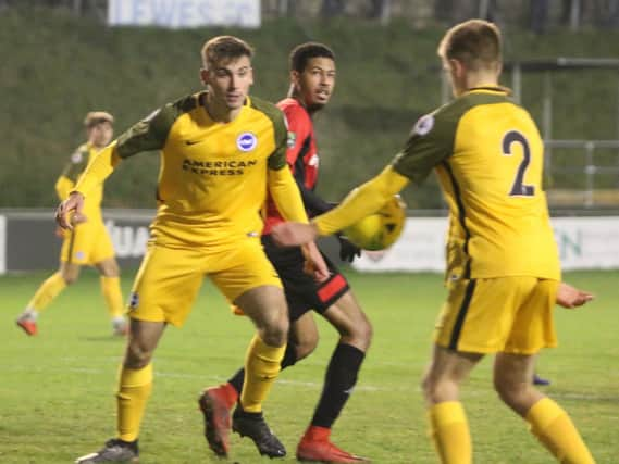 Action from Lewes v Brighton and Hove u23s. Picture by Angela Brinkhurst