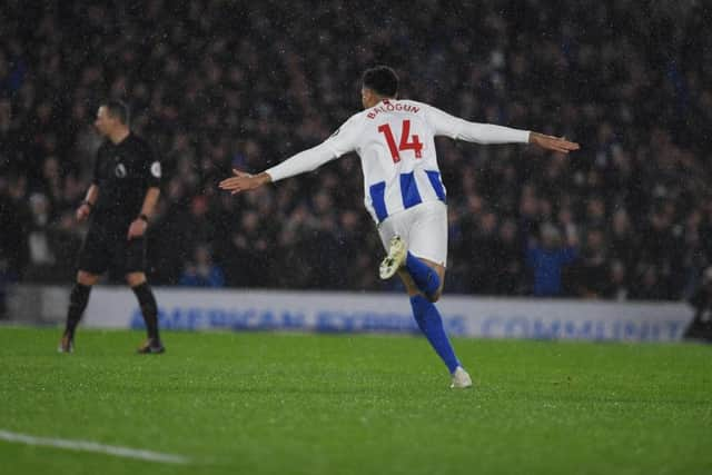 Leon Balogun celebrates after scoring with his first touch against Crystal Palace. Picture by PW Sporting Photography