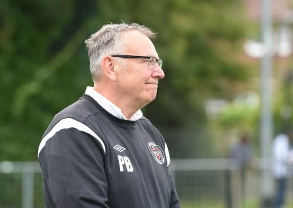 Football, FA Cup, first qualifying round.

Horsham YMCA v Tooting & Micham.

Pictured is Horsham's Manager, Pete Buckland.    

Horsham, Mid Sussex. 

Picture: Liz Pearce 08/09/2018

LP181382 SUS-180809-220125008