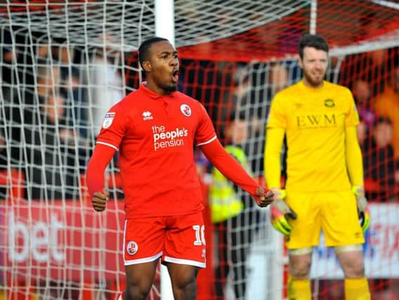 Dominic Poleon scores against Carlisle on Saturday