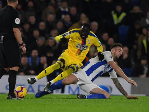 Shane Duffy in action against Crystal Palace before his red card. Picture by PW Sporting Photography