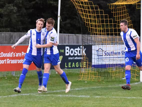 Callum Saunders celebrates his goal. Picture by Grahame Lehkyj