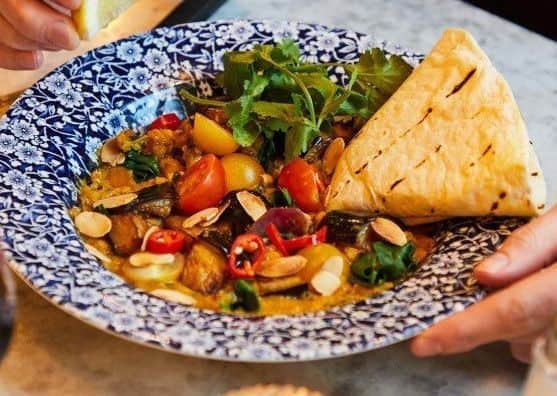 Aubergine, lentil and chick pea dhal