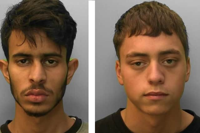 Ibrahim Aloqaybi (left) and Ethan Skeeles were jailed for robbery. Picture: Sussex Police