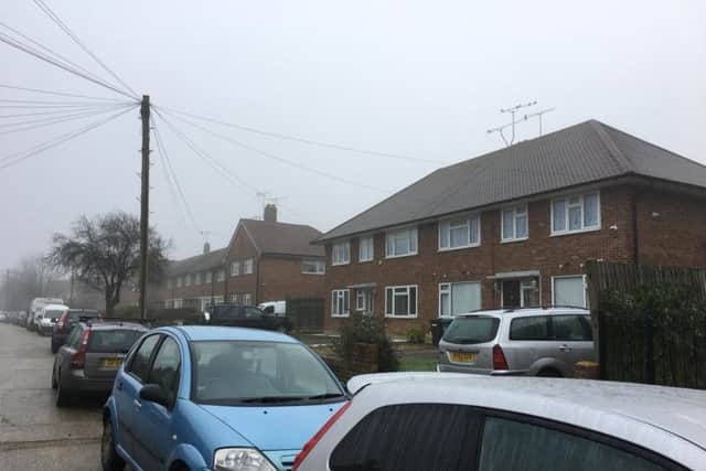 The scene of the stabbings in Manning Road, Littlehampton, this morning