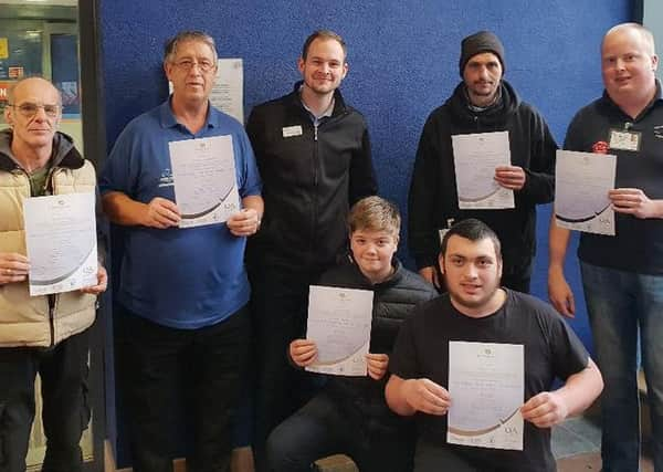 Back, from left: Brian Pelham, Graham Cridland MD WSSAA, K2 general manager Jonathan Hodgson, Marc Saunders, Luke Rapson. Front: Students Lucca J (left) and Connor E.