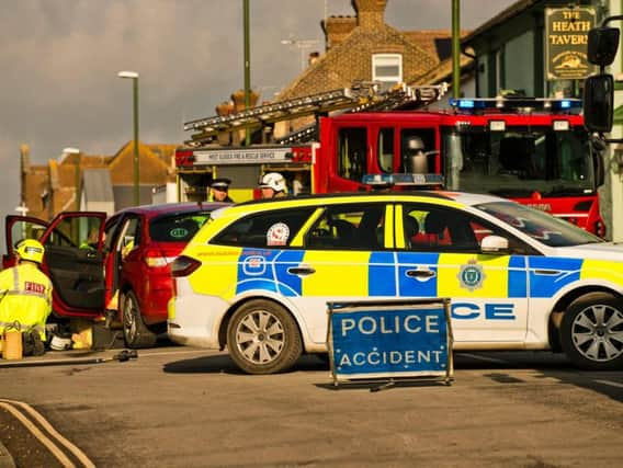 A road in Haywards Heath was closed while emergency services dealt with a car accident. Picture: Eddie Howland