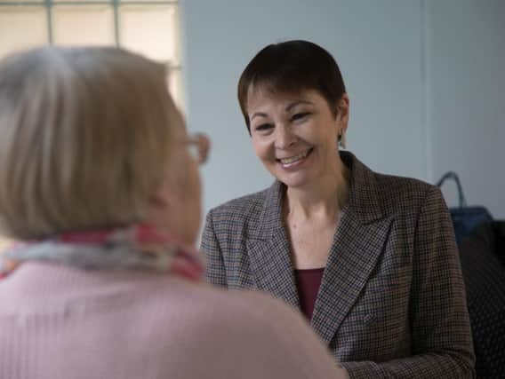 Caroline Lucas on her 'Dear Leavers' visit to Dagenham (Photograph: James McDonald)