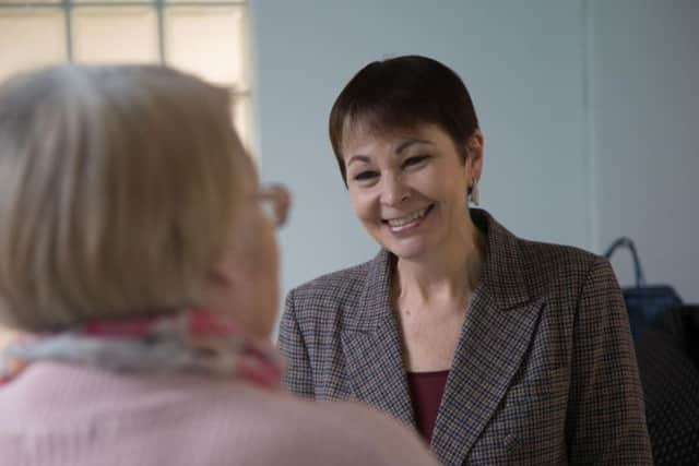 Caroline Lucas on her 'Dear Leavers' visit to Dagenham (Photograph: James McDonald)