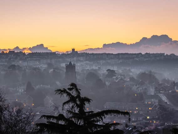 Looking over Hastings at the dawn of a bright clear and cold day. Thursday 31st Jan 2019