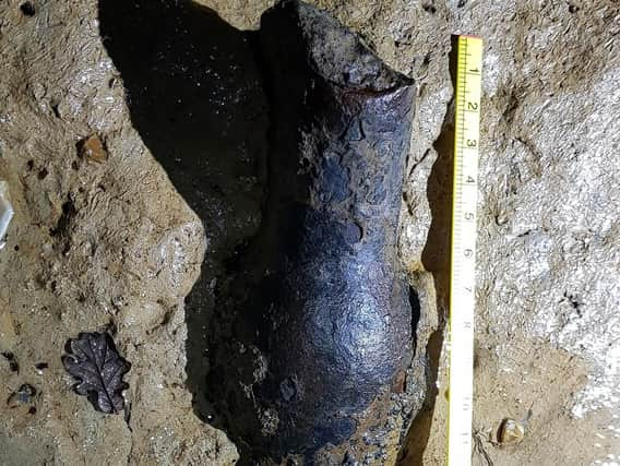 Selsey Coastguard said measurements and photos of the ordnance were sent to the Explosive Ordnance Disposal Team (E.O.D).
Medmerry Beach ordnance disposal 
Picture courtesy of Selsey Coastguard Rescue Team