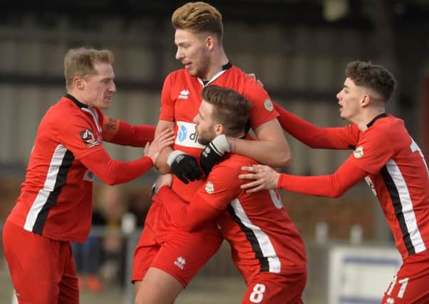 Eastbourne Borough V Oxford City - Borough celebrate their equaliser (Photo by Jon Rigby) SUS-191102-160136002