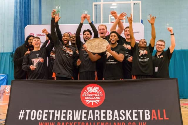 Worthing Thunder celebrate National Trophy glory. Picture: Kyle Hemsley