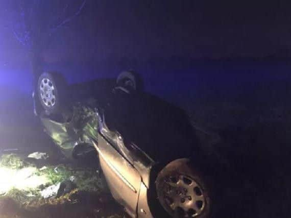 A driver escaped serious injury after their car ended up on its roof. Picture: PC Tom Van Der Wee