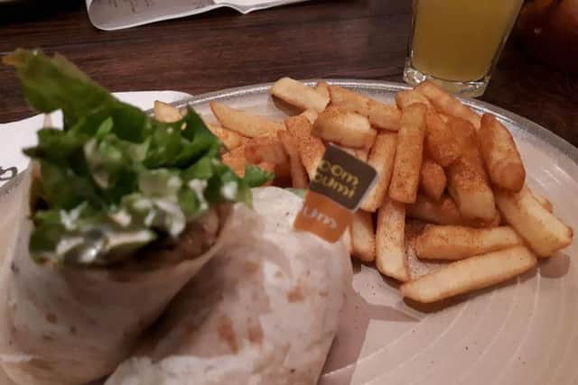 The mushroom and halloumi wrap, with peri-peri chips, in Nando's