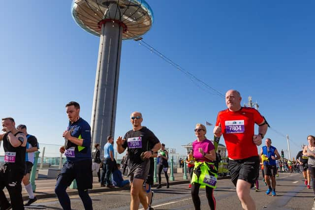 On the home straight, running past the i360 (Photograph: The Grand Brighton Half Marathon)